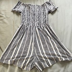 striped off the shoulder romper